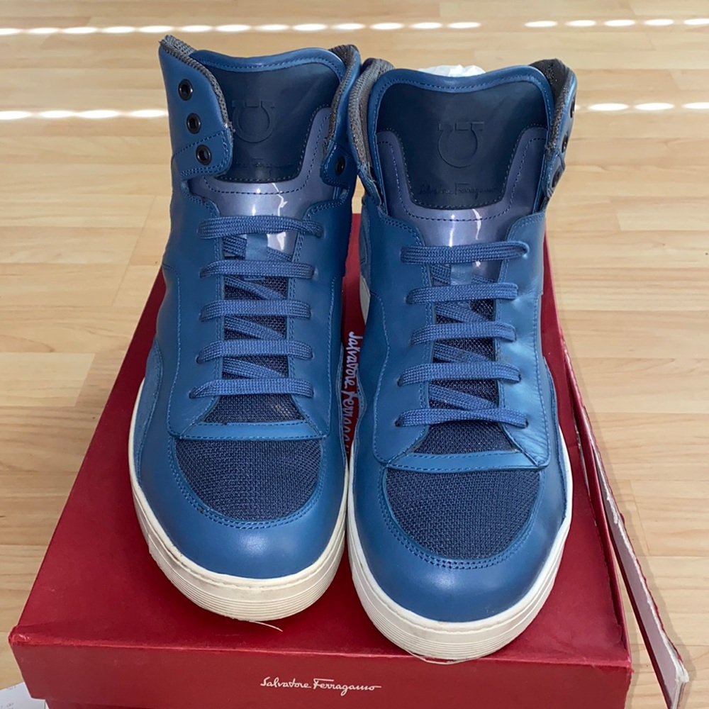 Blue suede and calf leather Salvatore ferragamo Robert sneakers sz 10